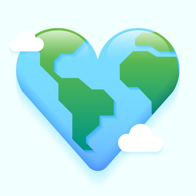 Heart World Earth Day Caring Planet Isolated Eco Sustainability Responsibility Concept Cartoon