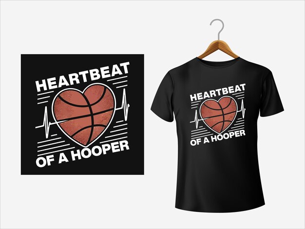 Vector heartbeat of a hooper basketball lover t shirt design vector illustration template for print