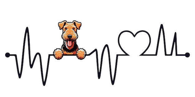 Heartbeat line with Akita Dog Peeking Dog and Cardiogram wave with Heart Love isolated illustration