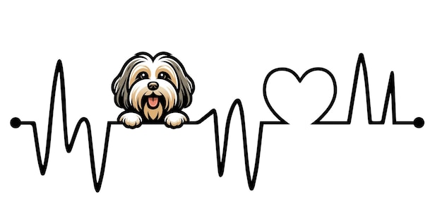 Heartbeat line with Havanese Dog Peeking Dog and Cardiogram wave with Heart Love isolated