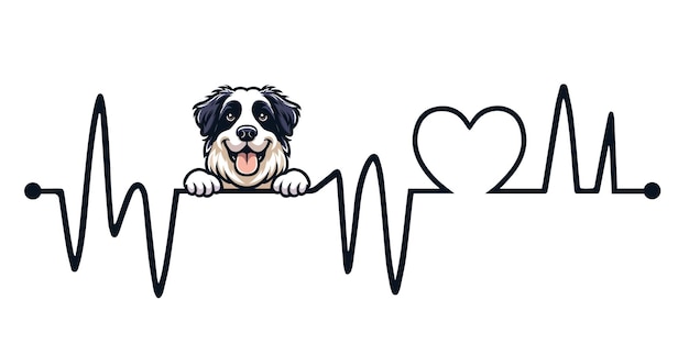 Heartbeat line with Kuvasz Dog Peeking Dog and Cardiogram wave with Heart Love isolated