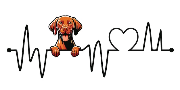 Heartbeat line with Vizsla Dog Peeking Dog and Cardiogram wave with Heart Love illustration