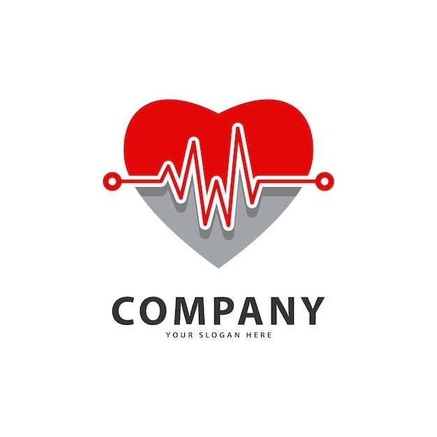 Heartbeat logo design cardiogram monitor pulse and love heart logo icon