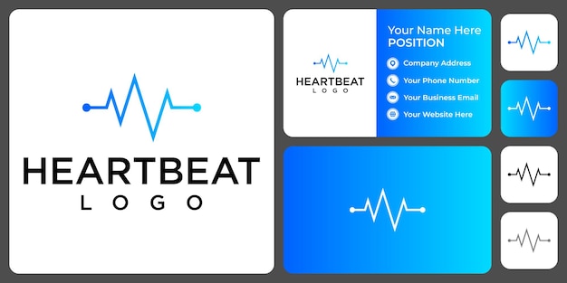 Heartbeat medical logo design with business card template.