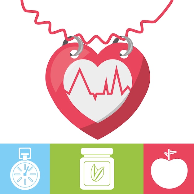 heartbeat with chronometer, natural pills and apple