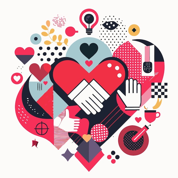 Vector heartfelt collaboration handshake and love in abstract art design