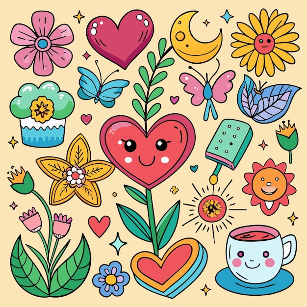 Vector heartfelt love cute and whimsical hearts