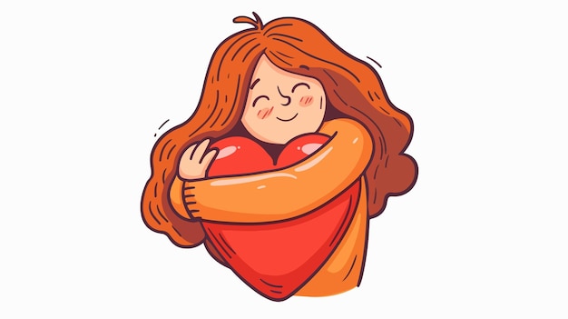 Vector heartfelt woman hugging cartoon vector illustration