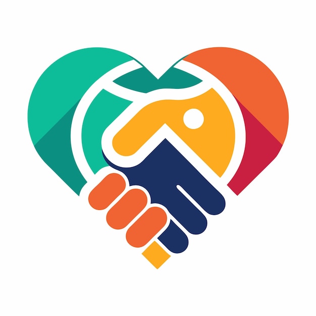 HeartfulConnect Creative Vector Logo Design Featuring a Handshake with a Heart Inside