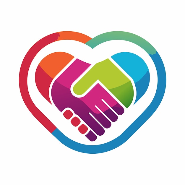 Vector heartfulconnect creative vector logo design featuring a handshake with a heart inside