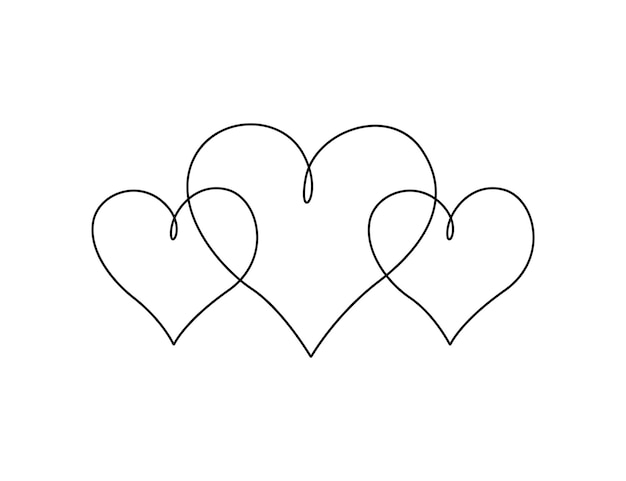 Hearts continuous one line drawing of friendship and love concept vector illustration