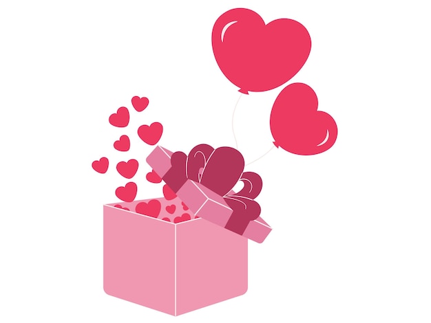 Hearts Flying Gift Box Illustration