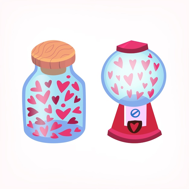 Hearts in jars decorative image Isolated vector illustration