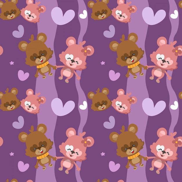 Hearts pattern with bear couple	