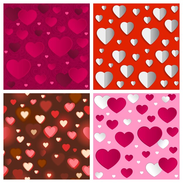 Hearts seamless pattern collection. Valentines day vector illustration.