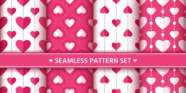 Hearts seamless pattern set