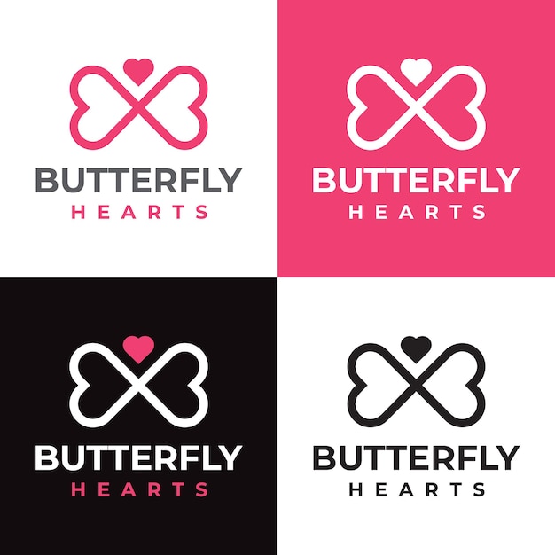 Hearts Shaped Butterfly Vector Logo Template