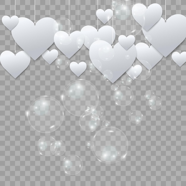 Hearts on a transparent background. Love card. Recognition of attractiveness.