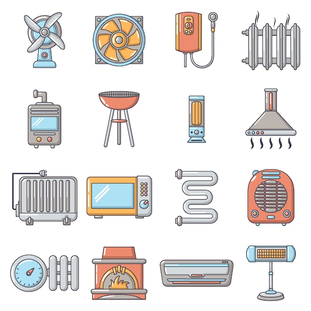 Heat cool air flow tools icons set