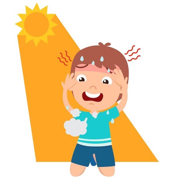 Heat stroke boy vector illustration