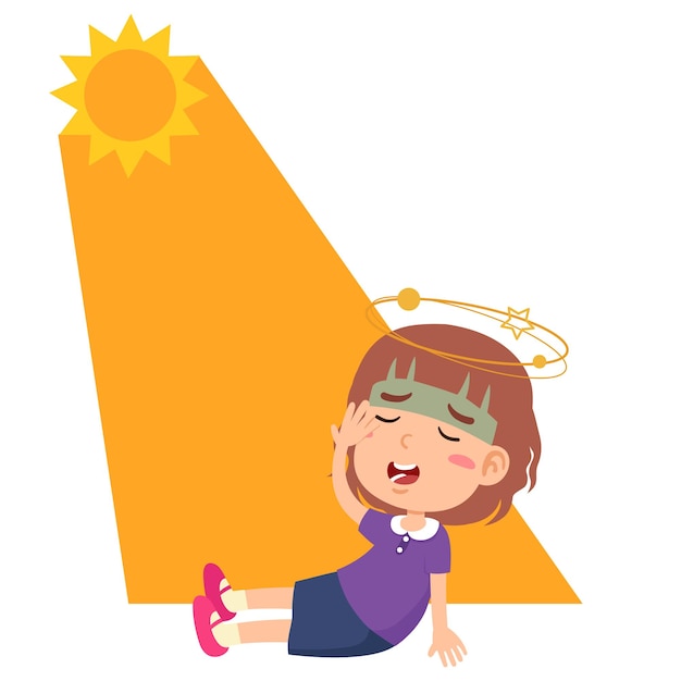 Heat stroke kid girl vector illustration