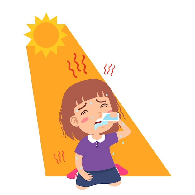 Heat stroke kid girl vector illustration