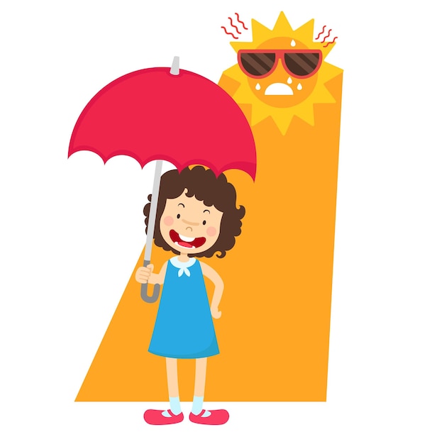 Heat stroke kid girl vector illustration