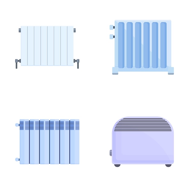 Vector heating radiator icons set cartoon vector equipment for providing heat at home