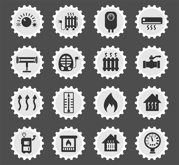 Heating symbols on a round postage stamp stylized icons