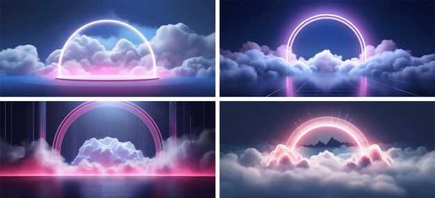 Vector heaven neon atmosphere cloudscape fluffy glowing fantasy futuristic smoke 3d science