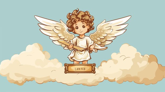 Vector heavenly small child angel with wings on cloud