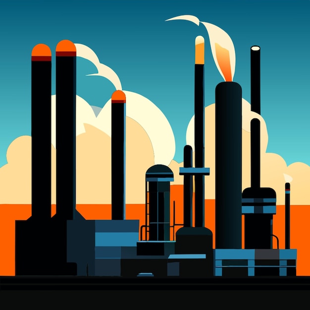 heavy industry factory working thermal power plant vector illustration