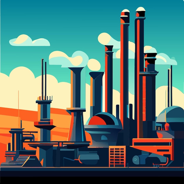 heavy industry factory working thermal power plant vector illustration