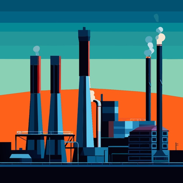 heavy industry factory working thermal power plant vector illustration