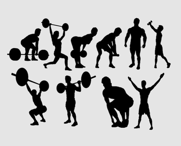 Heavy lifting and fitness male and female sport silhouette