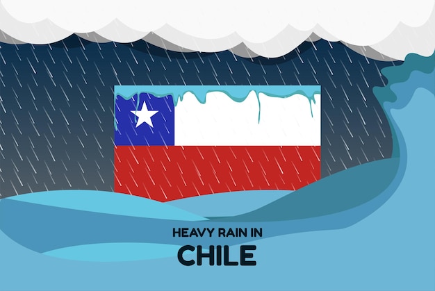 Heavy rain in Chile banner rainy day and winter concept cold weather flood and precipitation