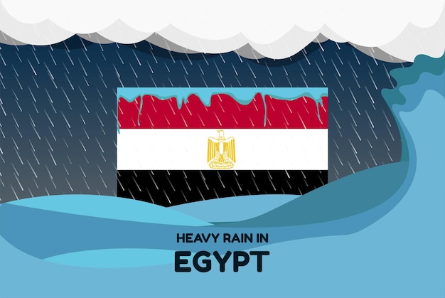 Heavy rain in Egypt banner rainy day and winter concept cold weather flood and precipitation