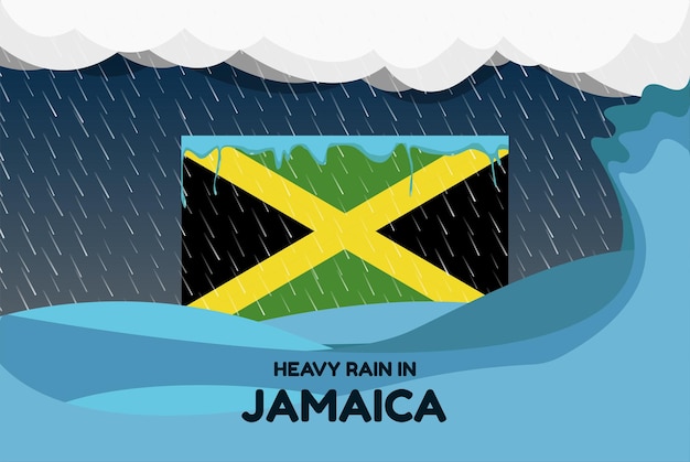 Heavy rain in Jamaica banner rainy day and winter concept cold weather flood and precipitation