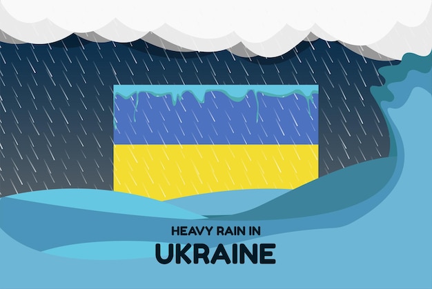 Heavy rain in Ukraine banner rainy day and winter concept cold weather flood and precipitation