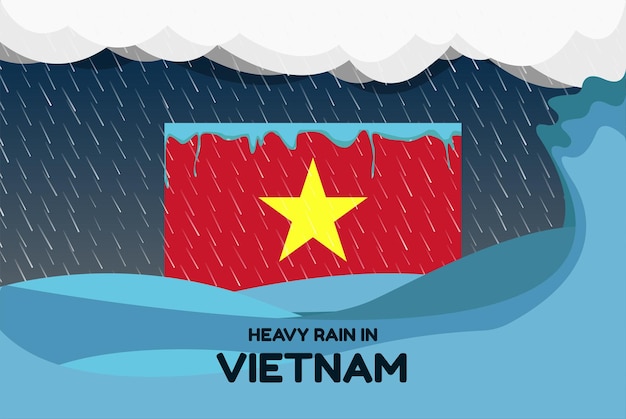 Heavy rain in Vietnam banner rainy day and winter concept cold weather flood and precipitation