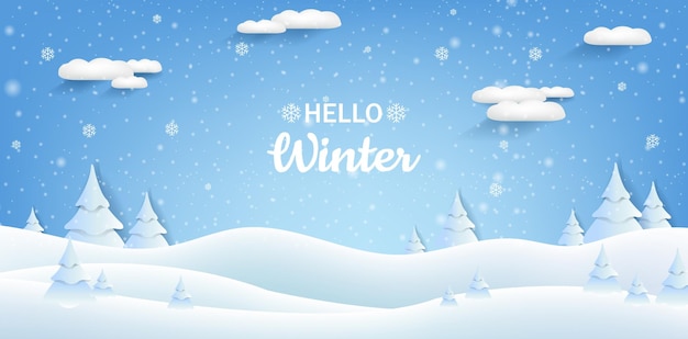 Heavy Snowfall Winter Landscape With Clouds With Gradient Mesh Vector Illustration