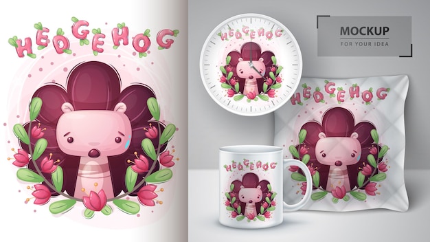 Hedgehog in flower poster and merchandising