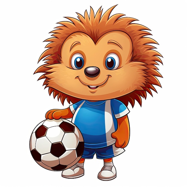 Hedgehog playing football on White Background