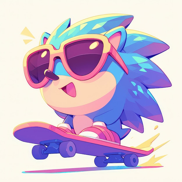 Vector a hedgehog riding a skateboard cartoon style