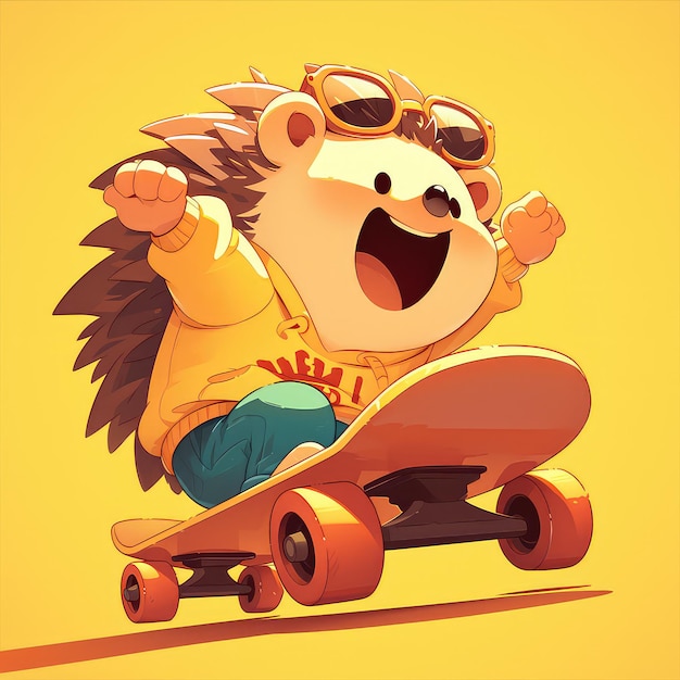 Vector a hedgehog riding a skateboard cartoon style