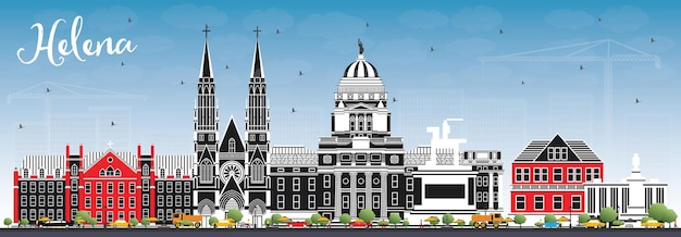 Helena Montana City Skyline with Color Buildings and Blue Sky. Vector Illustration. Business Travel and Tourism Concept with Historic Architecture. Helena USA Cityscape with Landmarks.