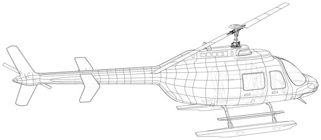 Helicopter in outline style Created wireframe illustration of 3d