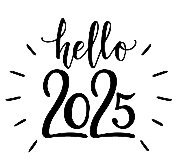 Vector hello 2025 hand drawn funny banner new year concept hand drawn illustration