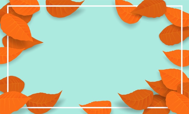 Hello Autumn background. design with autumn leaves on mint green background. Vector.