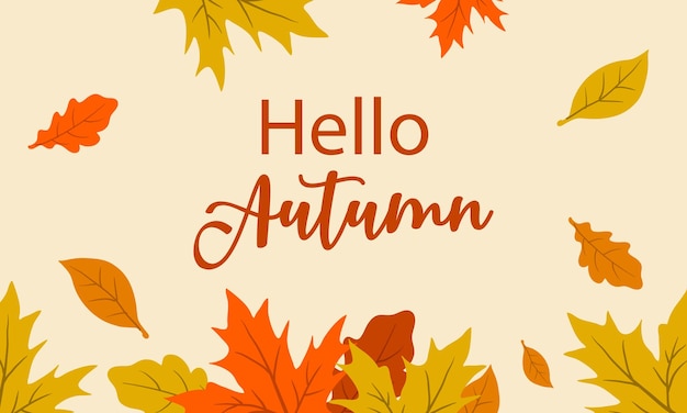 Hello Autumn Background with falling leaves, Autumn banner